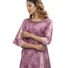 Pink Tunic in Crepe fabric. All-over pale rose color printed with karchupi. Double-layer sleeves with slit.