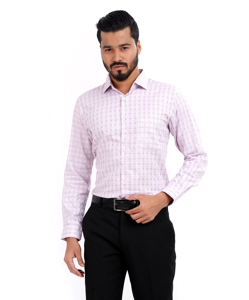 Pink Cotton Long Sleeve Check Formal Shirt