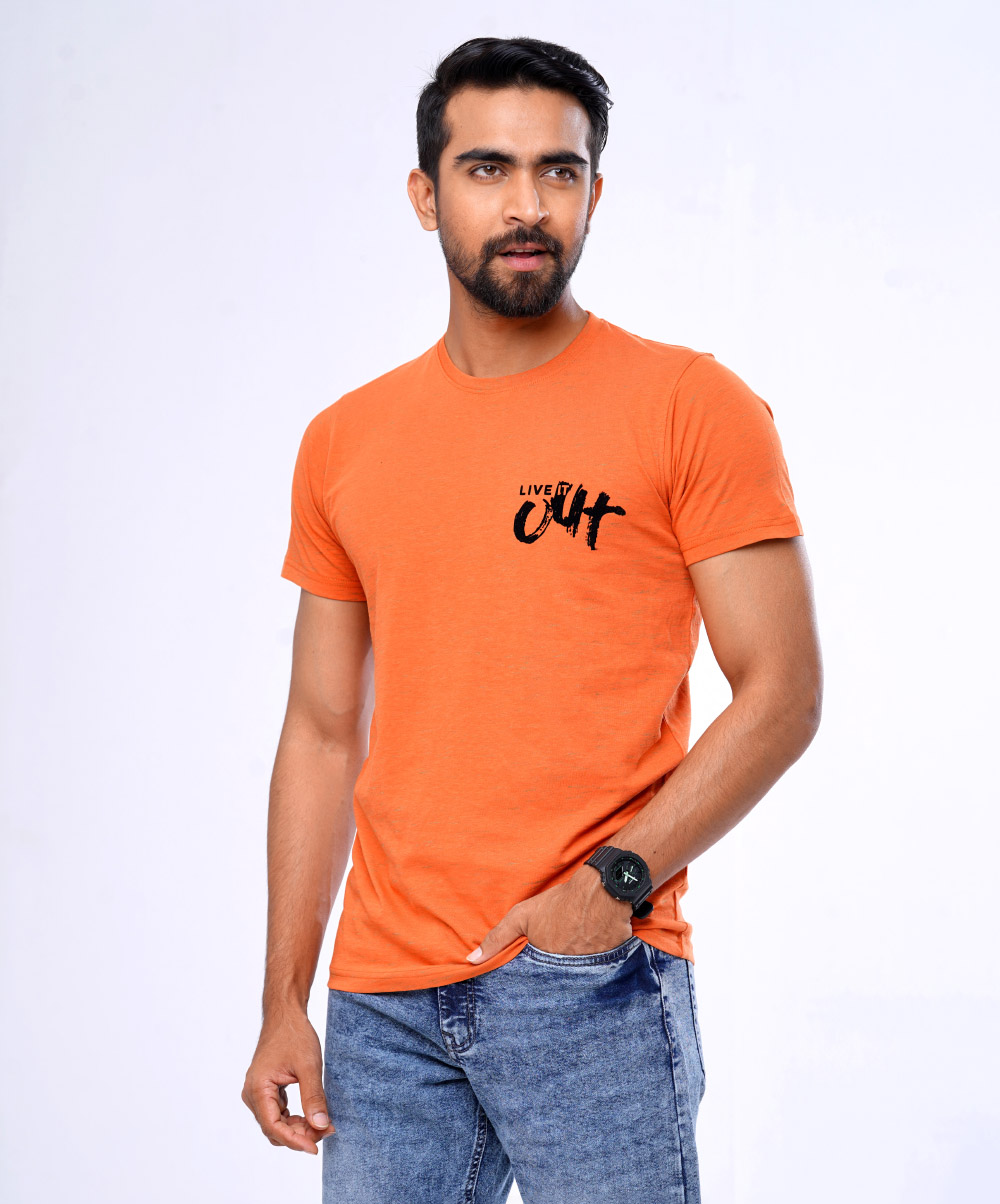 Orange Knit Short Sleeve T-shirt