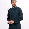 Green Semi Fitted Jacquard Cotton Panjabi