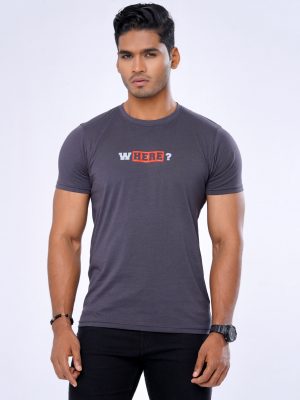 Gray short-sleeved T-Shirt in Cotton single jersey fabric. Designed with a crew neck, short sleeves, and print on the chest.