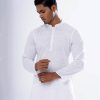 White all-over printed semi-fitted Panjabi in Slab Viscose fabric. Designed with a mandarin collar and hidden button placket.