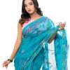 Blue tant Cotton Saree with all-over thread work.