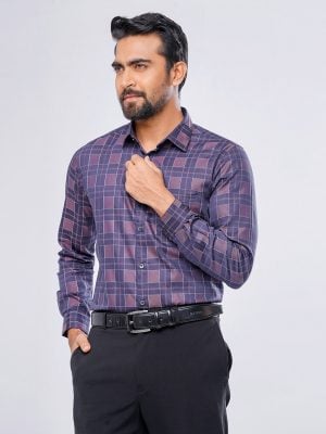 Purple check business formal shirt in premium-quality Cotton fabric. Designed with a classic collar and long-sleeved with adjustable buttons at the cuffs