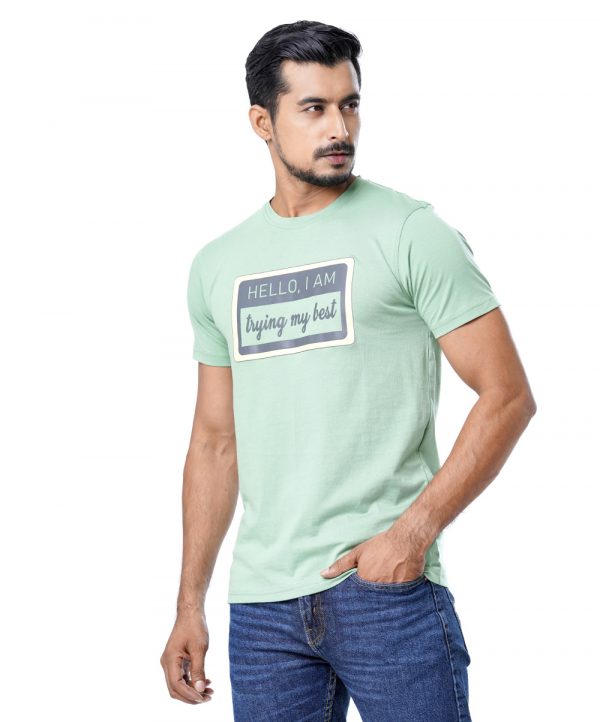 Mint Green T-shirt in Cotton single jersey fabric. Designed with a crew neck, short sleeves and print on the chest.