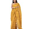 Mustard yellow tant Cotton Saree with matching borders. Designed with all-over thread work.