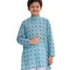 Blue Panjabi in printed Cotton fabric. Designed with a mandarin collar and hidden button placket.