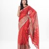 Red all-over printed Saree in Cotton fabric. Embellished with decorative tassels on the achal.