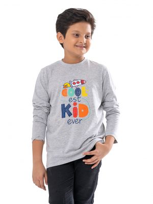 Gray T-Shirt in Cotton single jersey fabric. Designed with a crew neck, long sleeves and print on the chest.