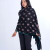 Black all-over printed Shawl in Cotton viscose fabric. Embellished with karchupi and all-over matching borders.