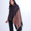 Black all-over printed Shawl in Cotton viscose fabric. Embellished with karchupi and fringe trim on both sides.