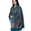 Teal Green all-over printed Shawl in Viscose-cotton fabric. Embellished with karchupi on both sides.