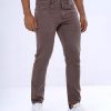 Men's slim fitted jeans in cotton spandex denim fabric. Five pockets, button fastening on the front and zipper fly.