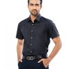 Black formal shirt in premium-quality Cotton fabric. Designed with a Classic collar and short sleeves.