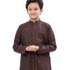 Chocolate Panjabi in Jacquard Cotton fabric. Designed with a mandarin collar and matching metal buttons on the placket.