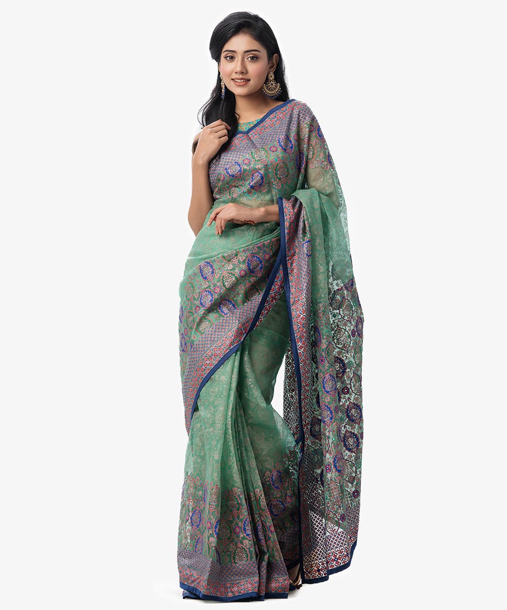 Buy Grey Embroidered Drape Saree With Long Jacket For Women Online