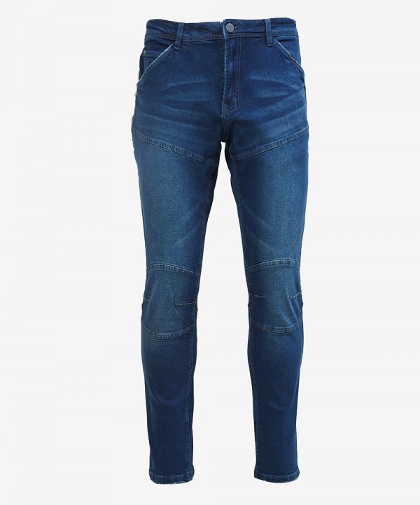 Men's jeans in cotton spandex denim fabric. Five pockets, button fastening on the front and zipper fly.