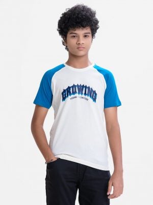 Teen boys short sleeve t-shirt in cotton single jersey fabric. Crew neck and typographic print at front.