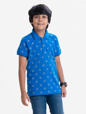 Kid boys short sleeves polo shirt in cotton pique fabric. Polka dot style toy zebra printed.