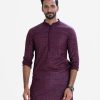 Men's ethnic printed semi-fitted panjabi in cotton fabric. Pin tuck at mandarin collar with hidden button placket.