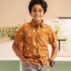 Kid boys short sleeves casual shirt in cactus printed cotton fabric. Classic collar and a chest pocket.