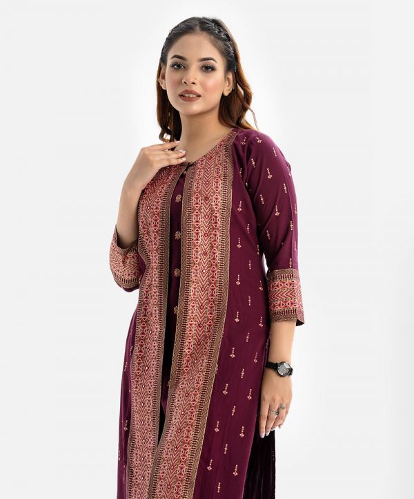 Maroon Viscose Shrug Style Kameez