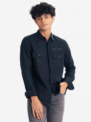 Black Cotton Long Sleeve Casual Shirt