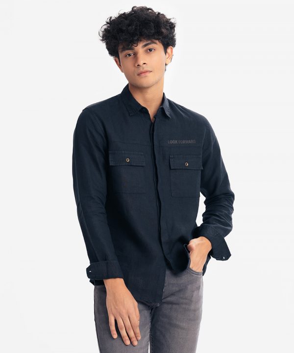 Black Cotton Long Sleeve Casual Shirt