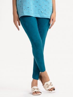 Teal Blue Cotton Knit Leggings