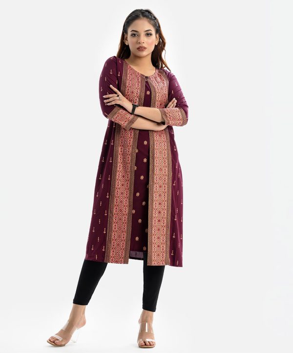 Maroon Viscose Shrug Style Kameez