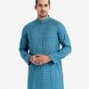 Men's semi fitted panjabi in cotton fabric. Mandarin collar with inseam pockets.