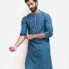 Men's all over printed semi fitted panjabi in viscose fabric. Mandarin collar, full sleeves. Inseam pockets.