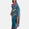 Ethnic printed saree in cotton fabric. Fringe trim at the border of anchal.