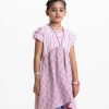 Kid Girl's geometric printed A-line tunic in viscose fabric. Cap sleeves, gathered waist and dollar at front yoke.