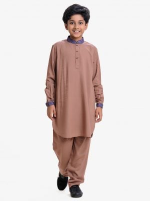 Kid boy's kabli set in viscose fabric. Mandarin collar with metal button placket with two pockets kabli suit and pajama set.