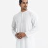 Men's semi fitted panjabi in cotton fabric. Mandarin collar with inseam pockets.