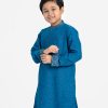 Kid boys panjabi in Jacquard fabric. Patchwork at mandarin collar and full sleeves hem. Inseam pockets.