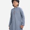 Kid boys panjabi in Jacquard cotton fabric. Patchwork at collar, yoke, placket and sleeves hem. Inseam pockets.