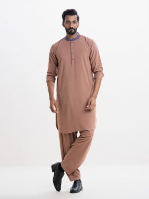 Men's kabli Panjabi set in viscose fabric. Mandarin collar with metal buttons placket with two pockets kabli suit and pajama set.