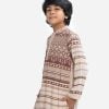 Kid boy's geometric printed panjabi in viscose fabric. Mandarin collar and inseam pockets.