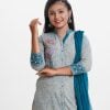 Teen girl printed salwar kameez in viscose fabric. Mock neck, full sleeve. Embroidery at the front. chiffon dupatta with viscose palazzo pants.