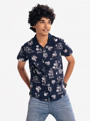 Navy Blue Cotton Hawaiian Casual Shirt