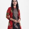 Women's shrug style tunic in printed georgette fabric. Mandarin collar, full sleeves. Karchupi at thr front.