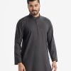 Mens printed semi-fitted panjabi in cotton fabric. Mandarin collar, inseam pockets. Button fastening at the front.