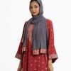 Women's ethnic printed abaya with hijab set in joom fabric. Round collar, full sleeves. Georgette fabric hijab with tassel ties.