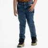 Kid boys long pant in denim fabric. Five pockets and a zipper fly with a metal button.