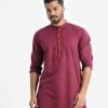 Men's solid color premium panjabi in cotton fabric. Mandarin collar with metal buttons placket. Karchupi at front.