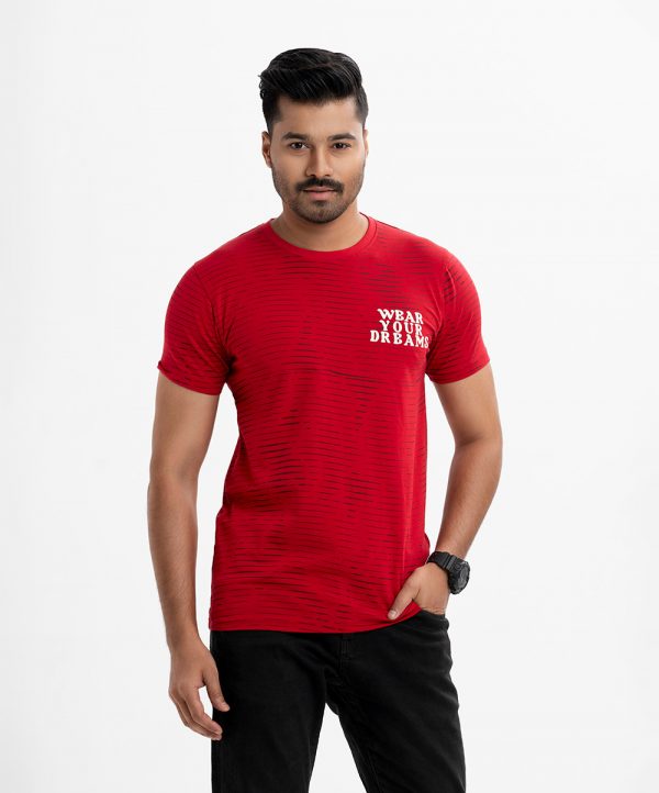 Men's t-shirt in cotton single jersey fabric. Crew neck, short sleeves. Print on the chest.